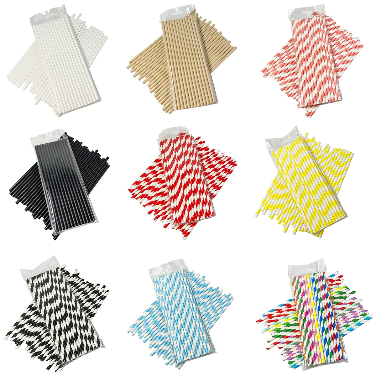 

Striped Mixed Color Series 25pcs disposable paper straws, 6*197mm suitable for most beverages, soft drinks, milk, soda, cocktail