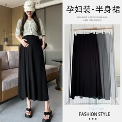 Plus Size 4 Modal Maternity Long Skirts with Pockets 2024 Summer Casual Big Bottoming Loose for Pregnant Women During Pregnancy