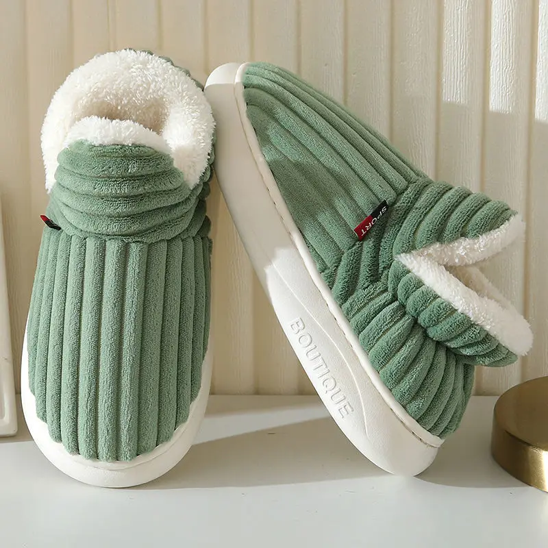 2023 New Cotton Slippers Men Winter Warm Plush Home Slippers Wrap Heel Male Thick Sole Non-slip House Furry Floor Shoes Couple