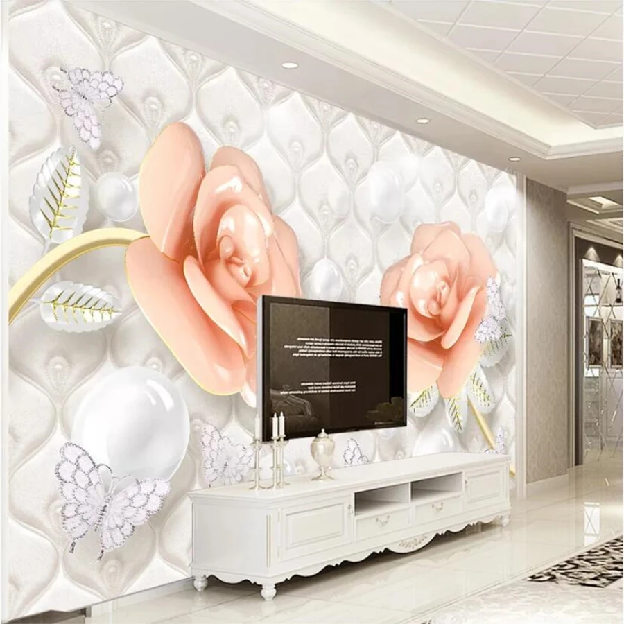 

Custom wallpaper 3d photo murals atmosphere apricot rose soft bag ball jewelry TV background wall papers home decor 3d wallpaper