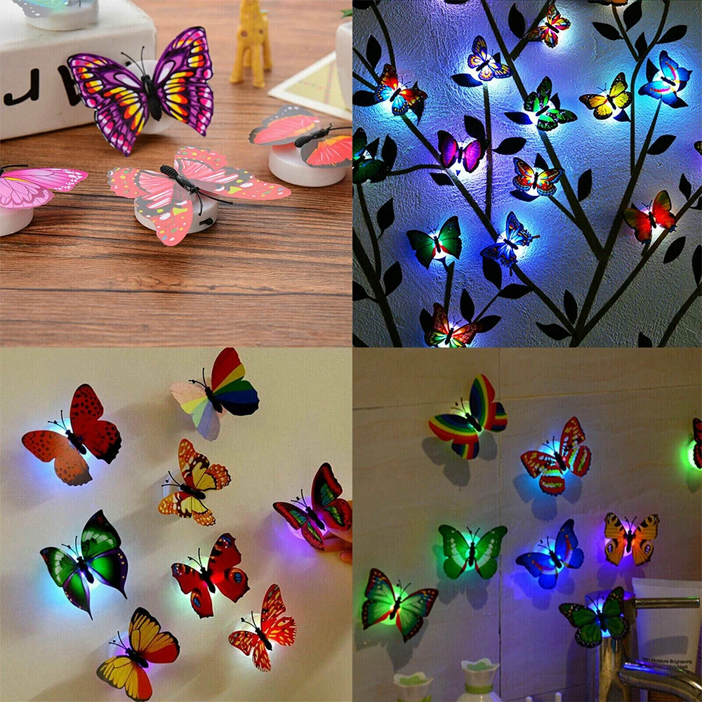 10 قطعة الملونة متوهجة جميلة فراشة LED Pasteable ضوء الليل اللون تغيير مصباح ديكور المنزل الجدار مصباح لون عشوائي