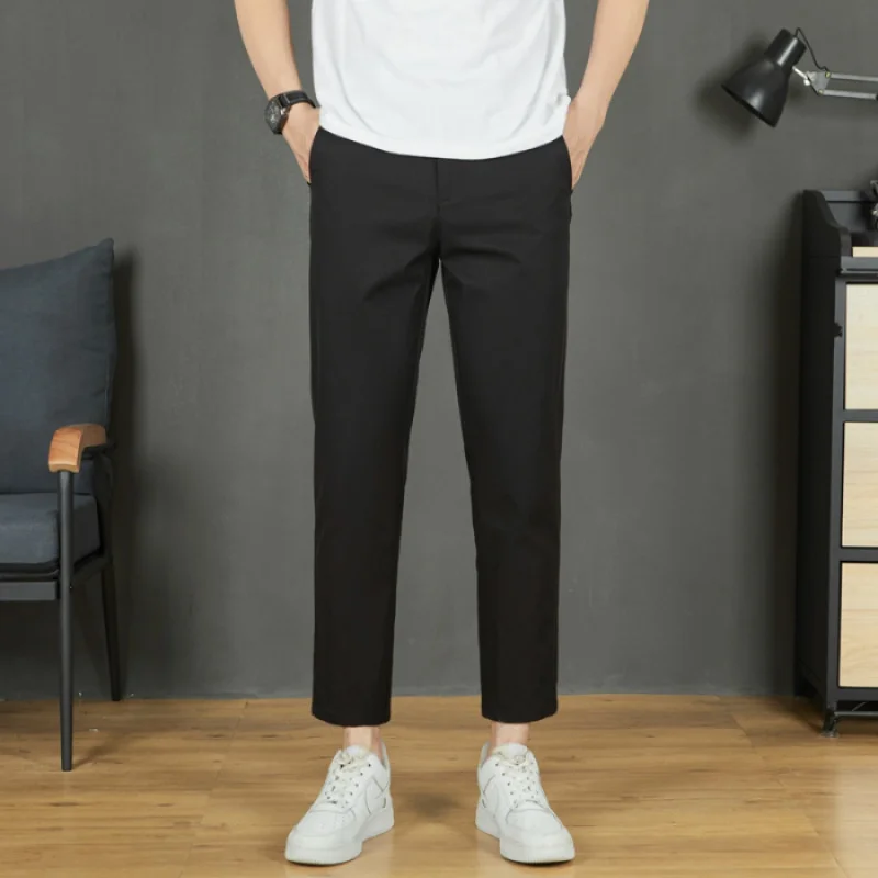 2024 Summer New Suit Pants Men's Straight Leg Casual Small Feet Korean Edition Trendy Street Versatile Business cropped pants