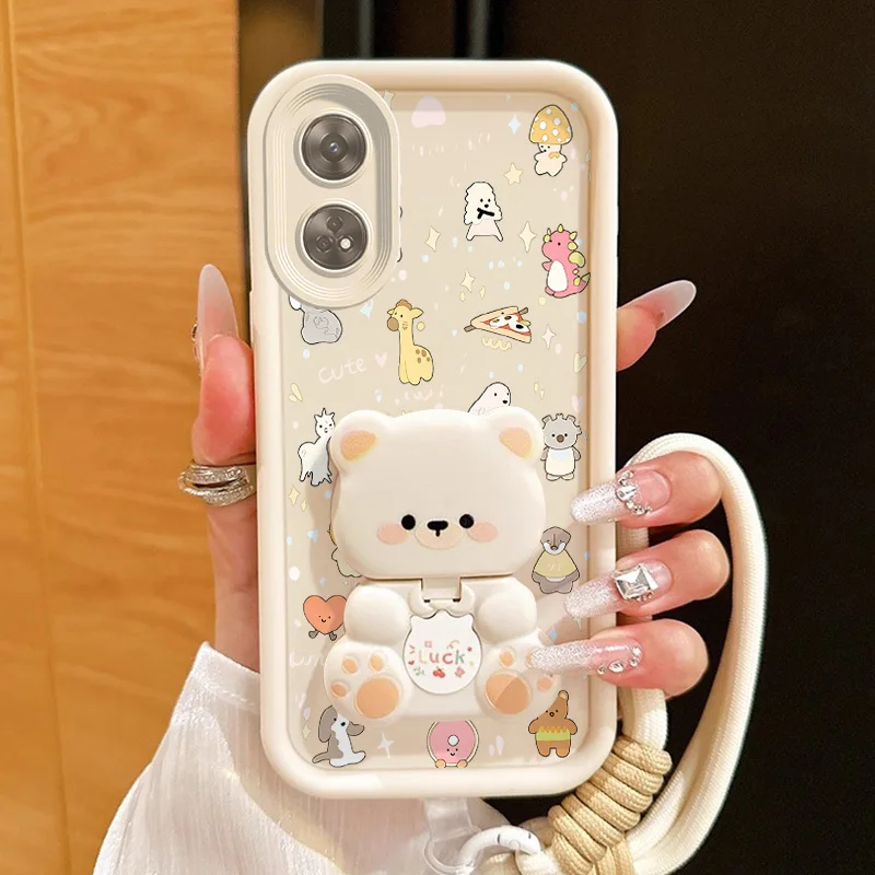 3 pièces (coque de téléphone avec animaux gracieux + cordon + support) adaptée pour OPPO Reno8 T/8Z/8Pro/8Lite/9/9Pro/8/Reno8 4G/8T