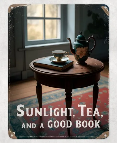 Sunlight Tea and Good Book Metal Poster Wall Tin Sign Man Cave Shed Home Plaque --Tin Sign