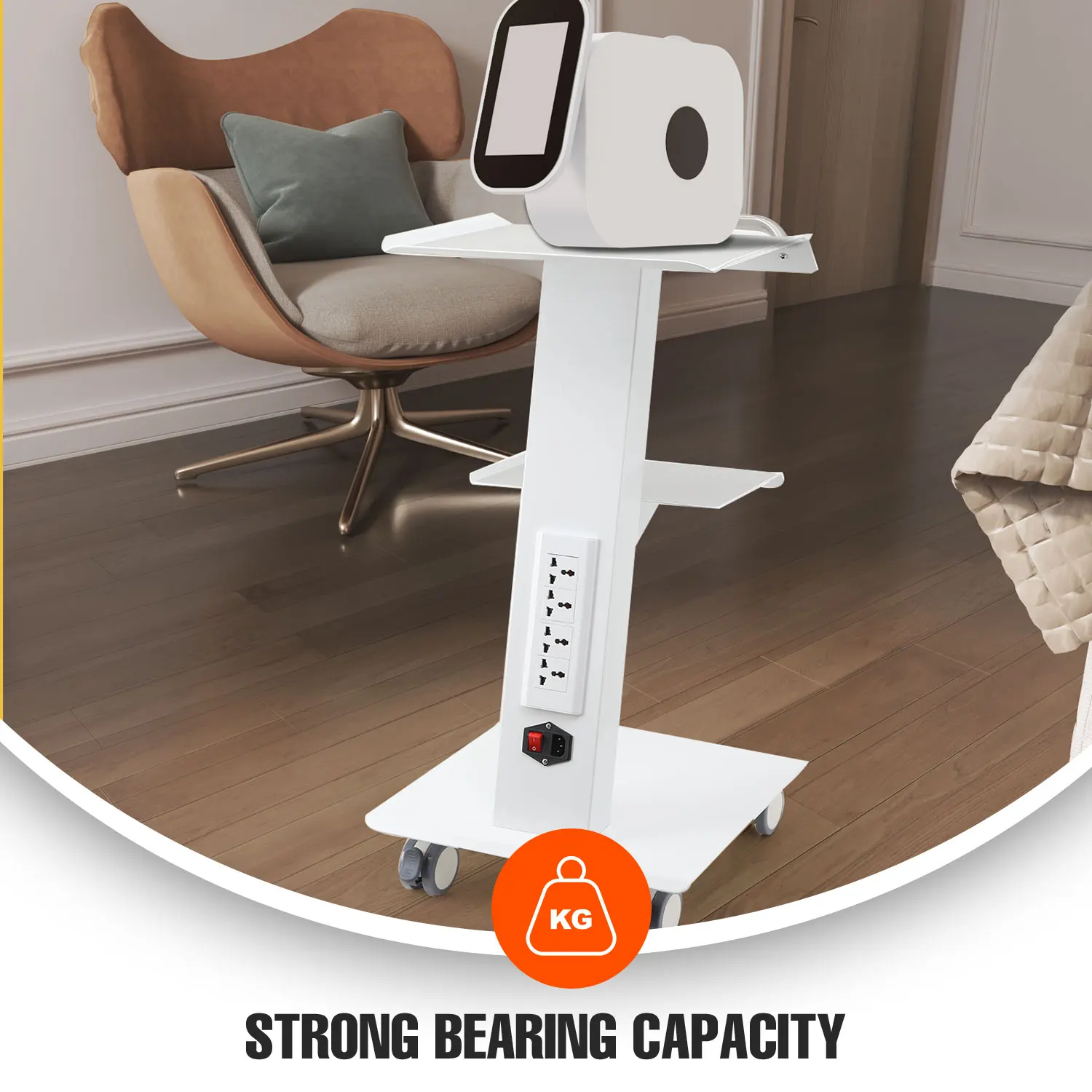 Multi-Functional Salon Trolley Cart Steel 3-Tier 4 Power Outlets for Beauty Medical Lab Dental Hospital Use