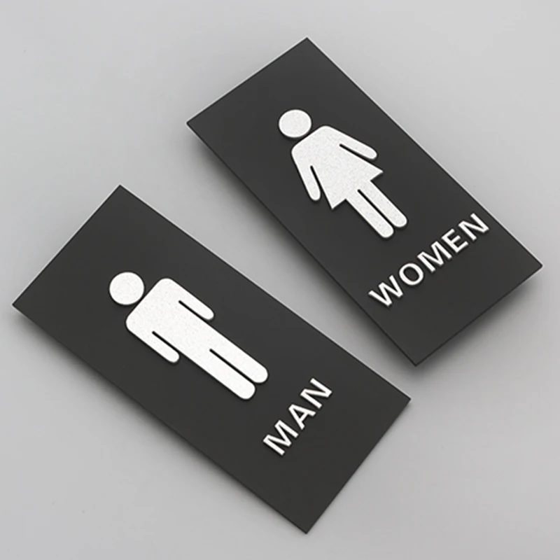 Acrylic Black Toilet Sign Prompt Men & Women  Restroom Signs Door Sticker Doorplate Creative Signage ﻿