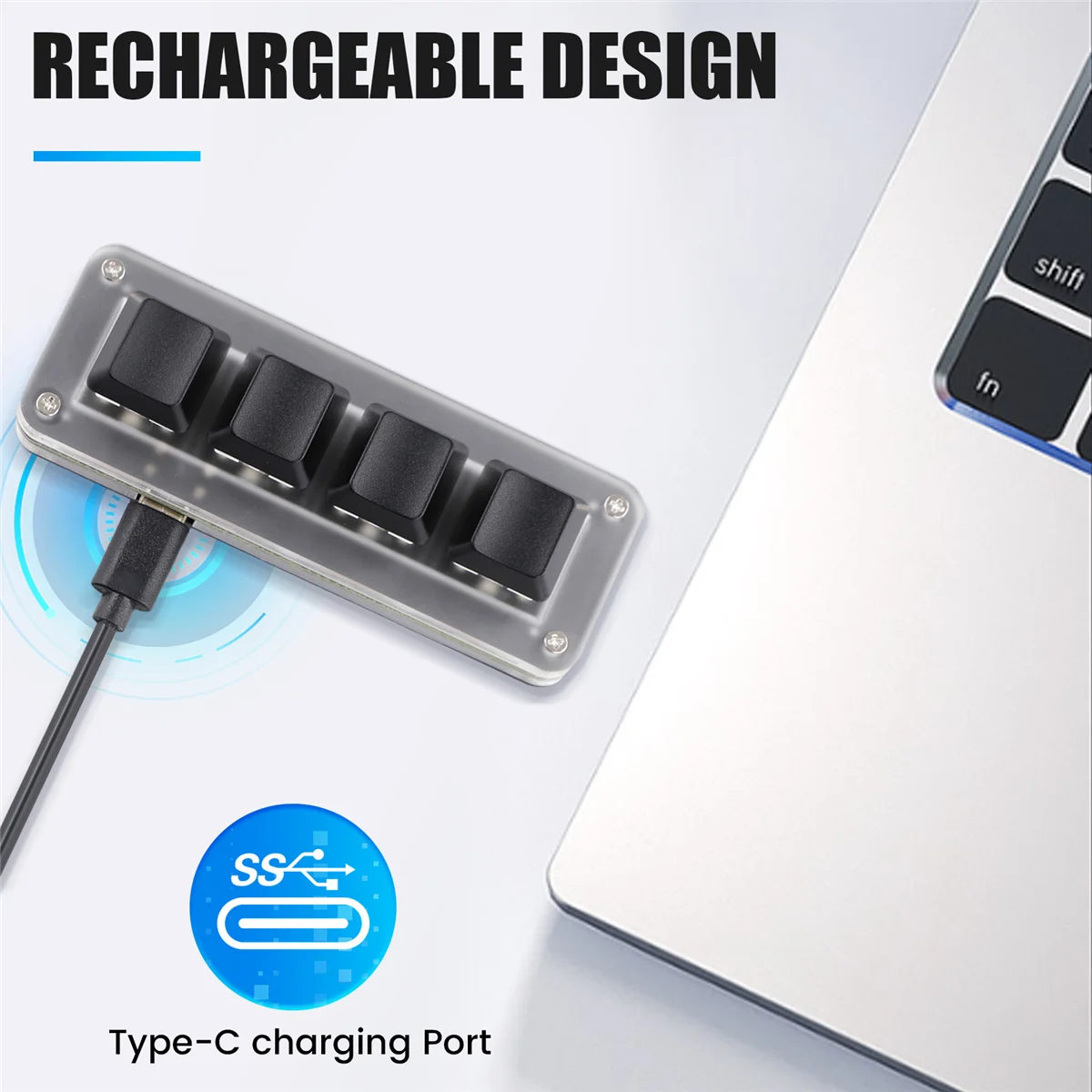 ABJU USB Programming Macro Custom Keyboard RGB 4 Keys Knob Gaming Mechanical Hot Swap Keyboard for Photoshop Drawing