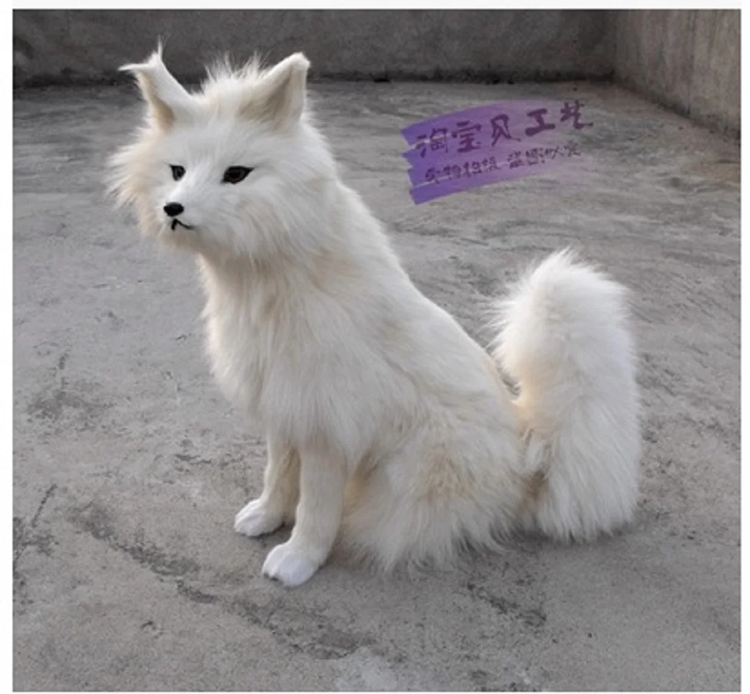 

big simulation sitting fox model lovely plastic&fur beautiful white fox doll gift about 38x20x54cm