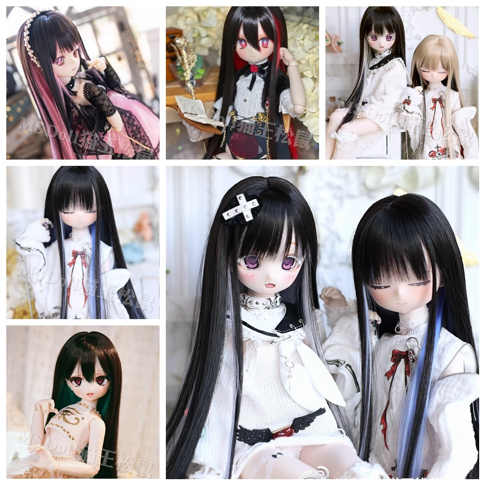 1/3 1/4 BJD Mix Color Long Straight Highlights Doll Wigs With Straight Bang For MSD MDD Doll Hair Wigs Accessories Girl DIY Gift