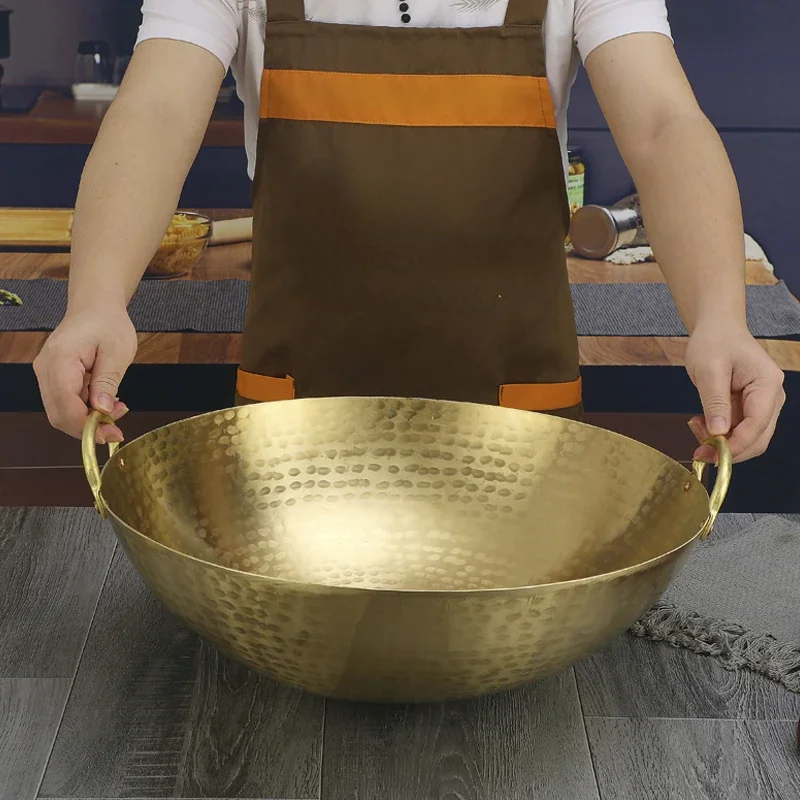 Olla de cobre Wok de cobre puro hecha a mano tradicional sin recubrimiento