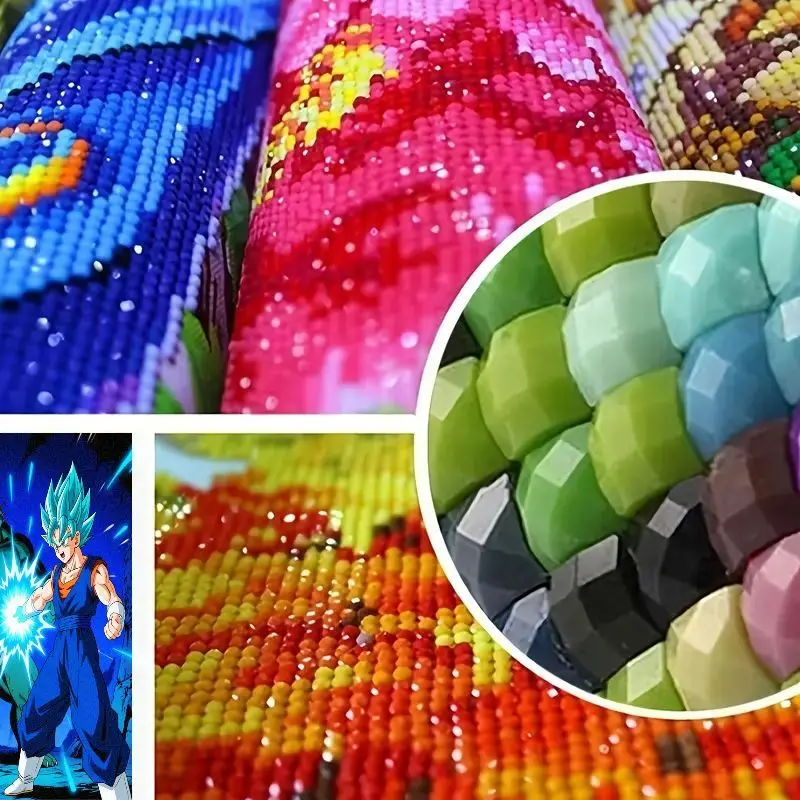 1 peça 5d diy kit de pintura diamante broca completa, dragon ball super vegito super saiyan azul vs. verde brute cena de batalha épica anime c