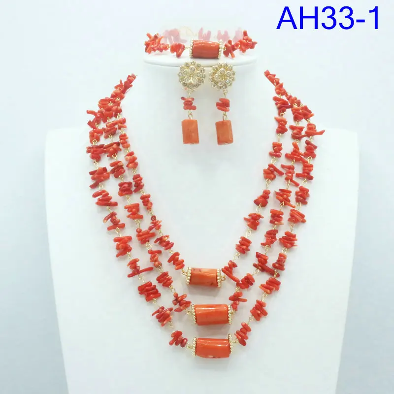 

Natural Real Coral Beads Set African fashion Wedding Beads gold planted Necklace Jewelry Set