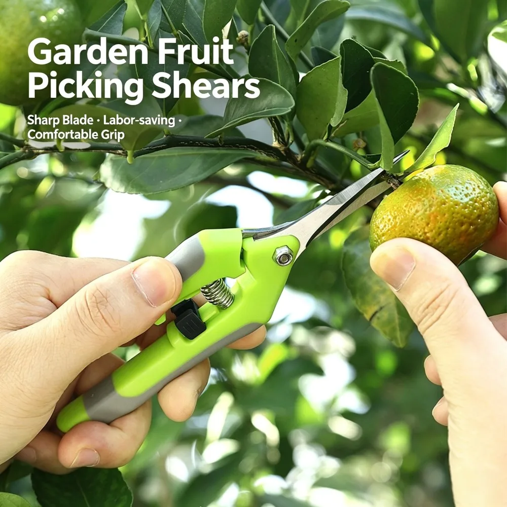 1/2Pcs Anvil Pruning Shears Straight Curved Stainless Steel Fruit Picking Scissors Spring Lock For Flower Bonsai Plants