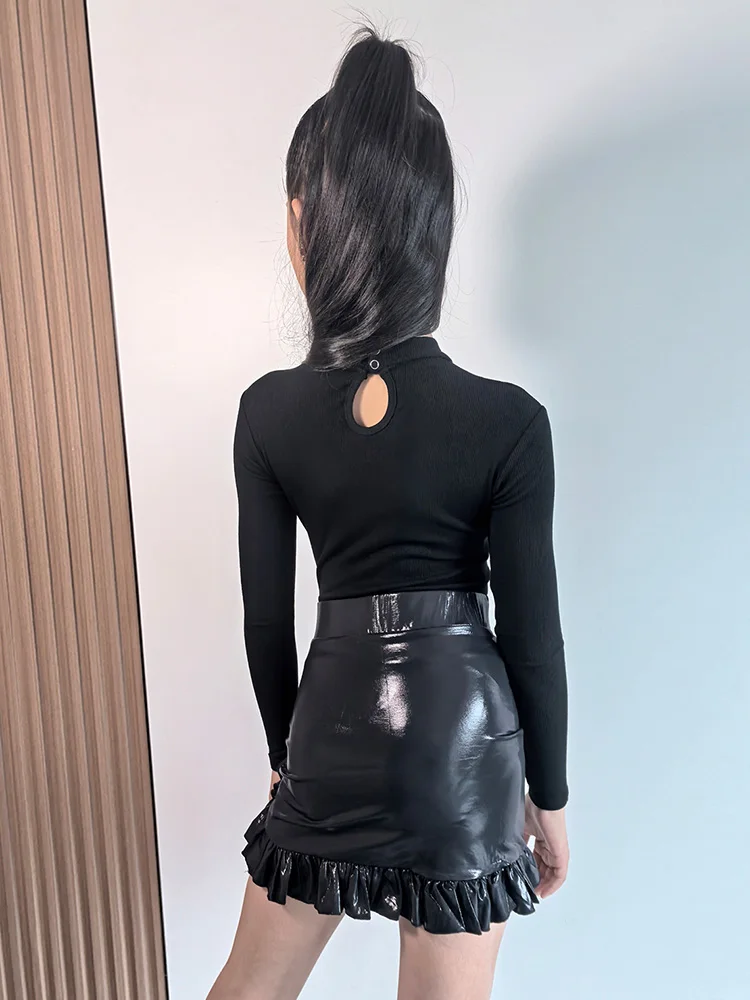 ชุดเต้นลาตินฤดูหนาวปี 2025 สำหรับเด็กผู้หญิง ชุดแสดงเต้นรำสีดำ แขนยาว ชุดฝึกซ้อมเต้นชาช่า รุ่น VDL4821