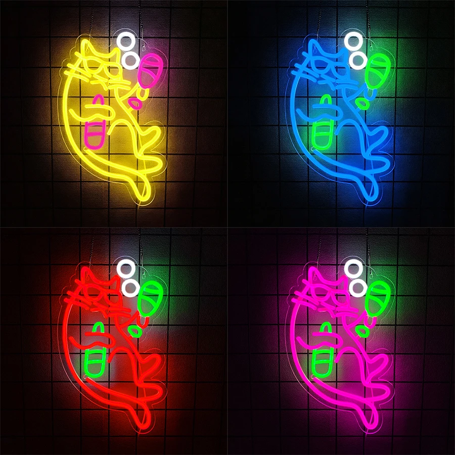 Cat Raises Wineglass Led Neon Sign, Interesting Animal Icon Bar Business Signs, Family Gatherings, Bars, Club Restaurants Decor.