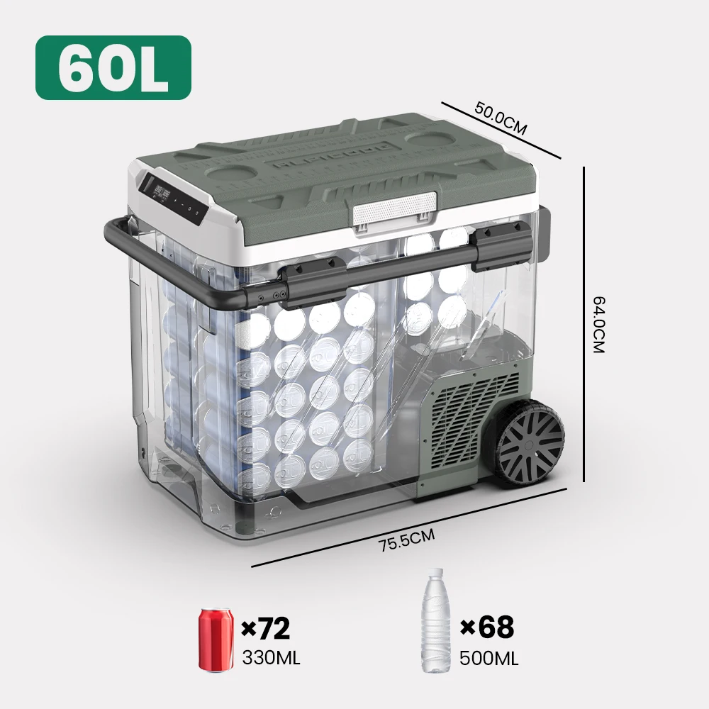 Alpicool EZGW 40L 50L 60L Autokoelkast Draagbare compressorkoeler 12/24V DC 100-240V AC Minikoelkast met vriesvak voor camping BBQ