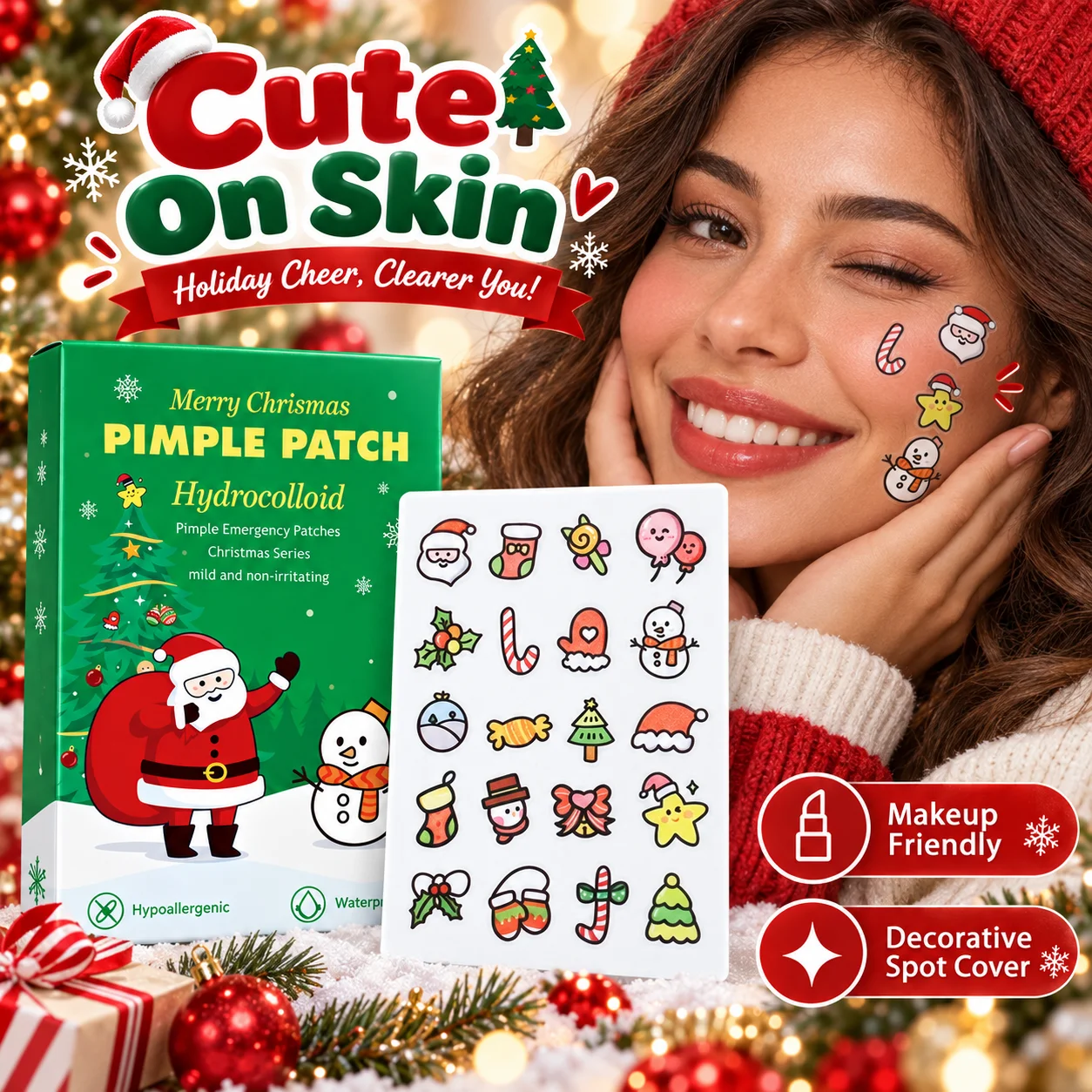 Multi Color Christmas Pimple Patches Salicylic Acid Skin Cleansing Patch Invisible Blemish Cover Stickers view 5