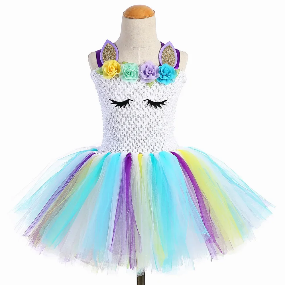 Pastel Unicorn Dresses for Girls Unicorns Costume for Birthday Party Princess Tutu Dress Girl Kids Halloween Cosplay Costumes