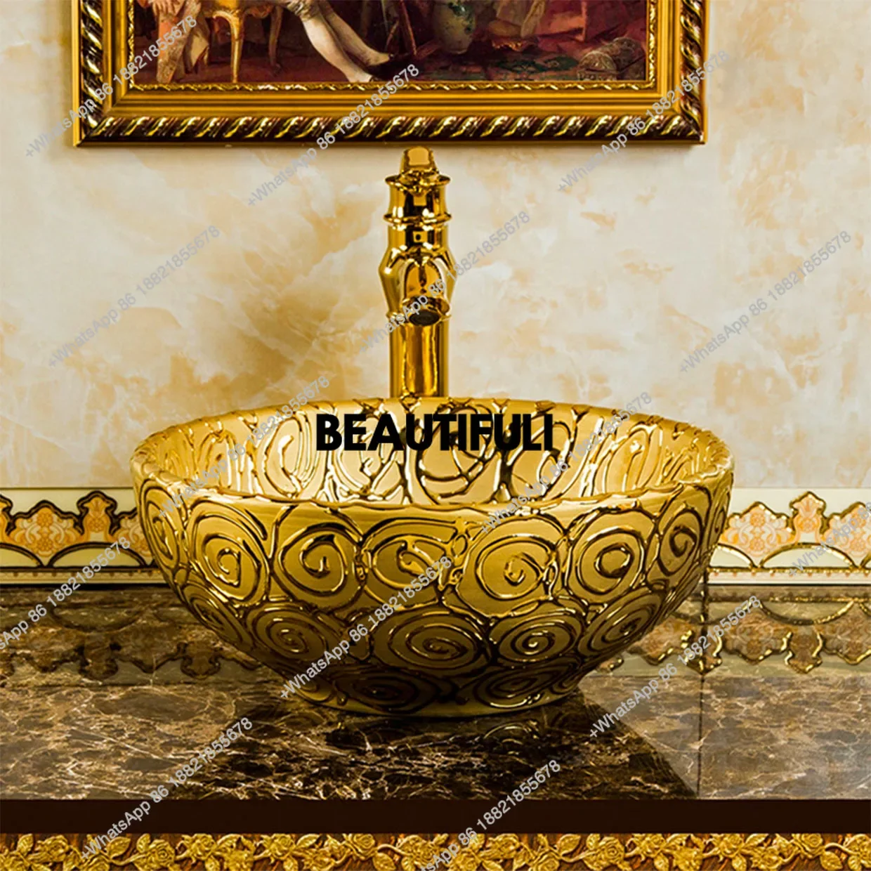 

RR Керамические раковины на столешнице Гальваническое золото Серебро Умывальник Резная раковина Роскошная раковина в скандинавском стиле