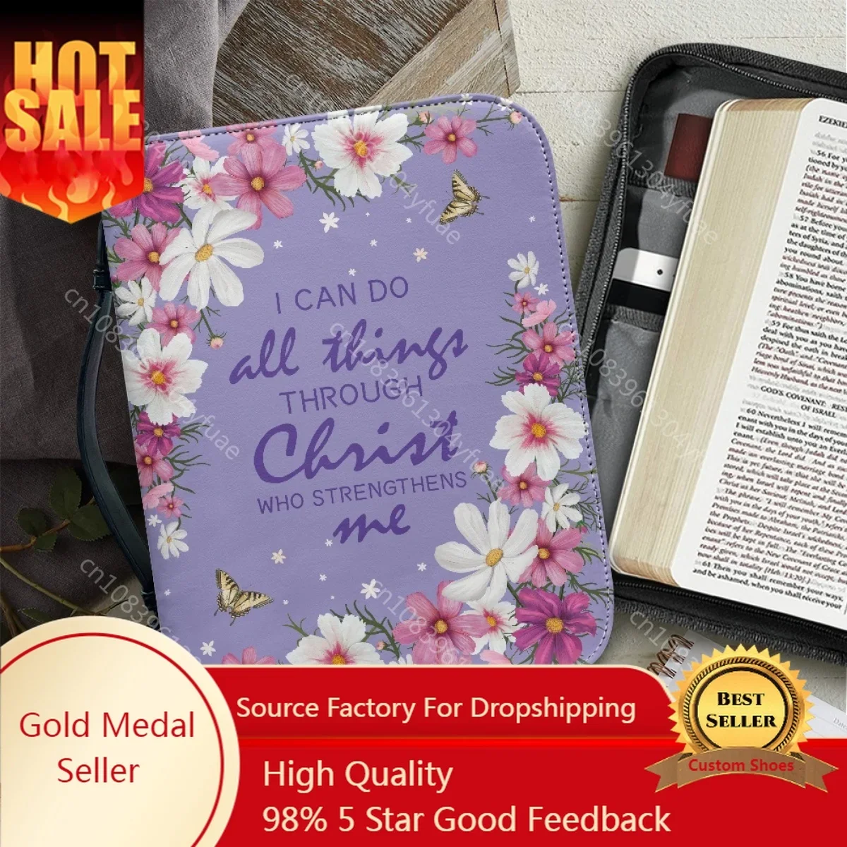 Pretty Floral Bible Verse Print Women Holy Bible Bag PU Leather Christian Bags Exquisite Customiz Gift Study Book Storage Boxes