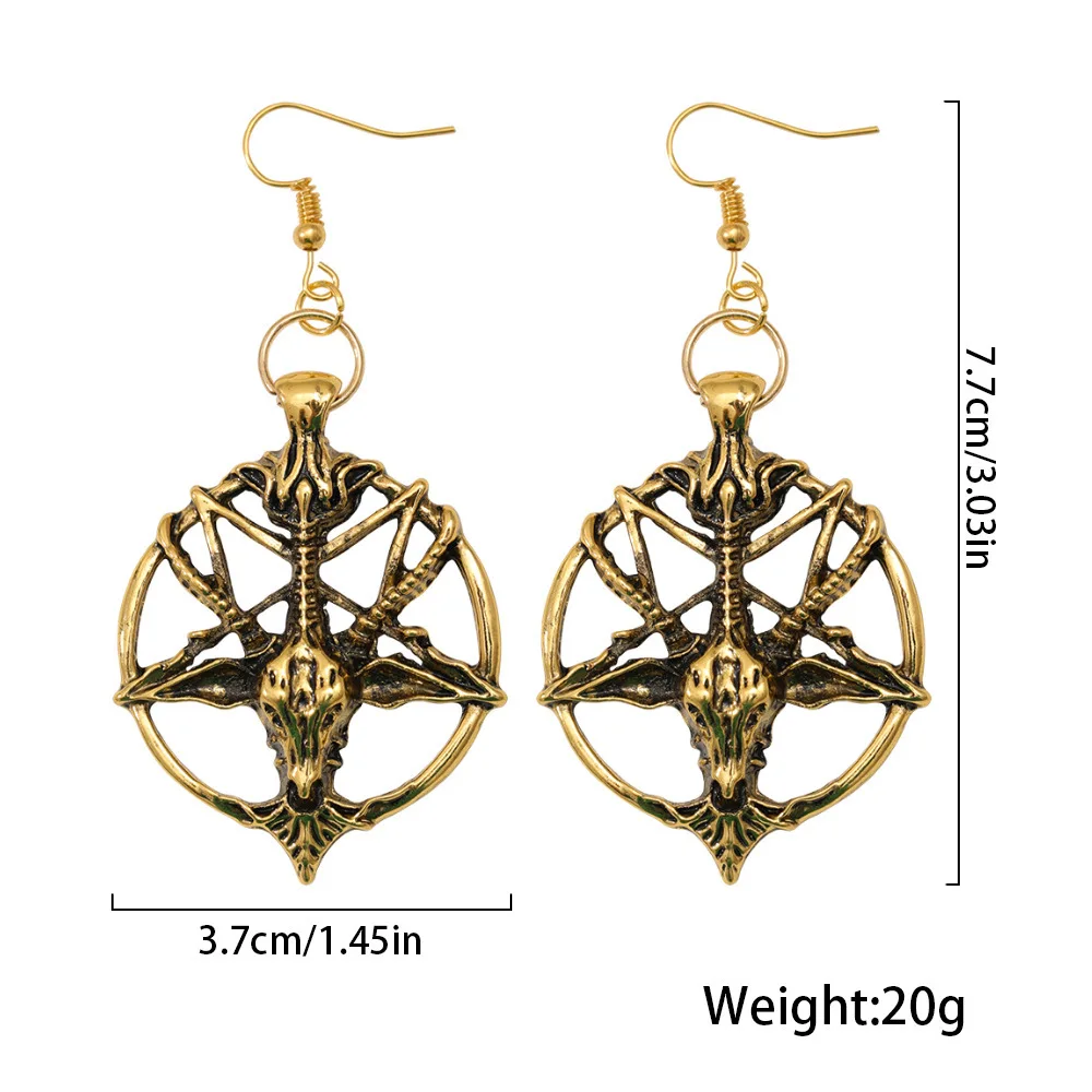 Goth Jewelry Earrings Glamour Retro Woman Pentagram Pan God Skull Goat Head Drop Earrings Gothic Witch Pendants Ear Hoops