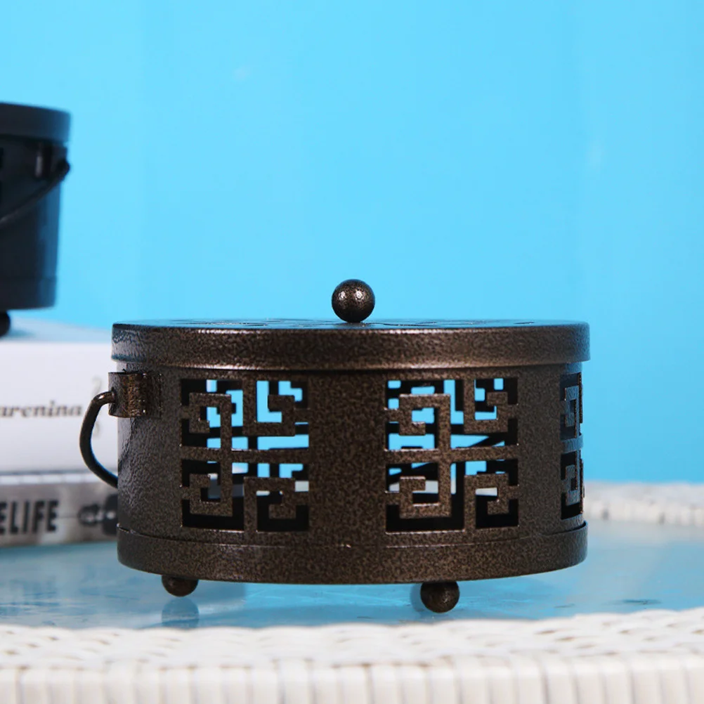 

1pc Classic Iron Incense Burner Box Portable Coil Holder For Home Aromatherapy Sturdy Heatproof Stand With Hollow Lid