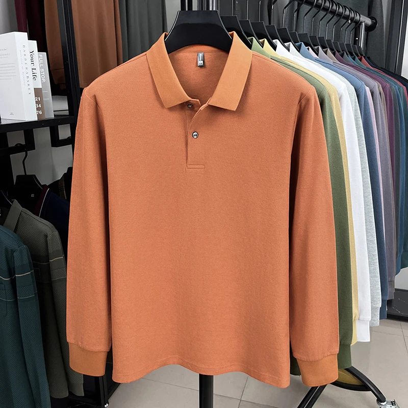 100% Reine Baumwolle Herbst Winter Herren Hochwertiges Designer Modisches Langarm-Boutique-Polohemd mit Knöpfen Lässig Bequem – Detail 19