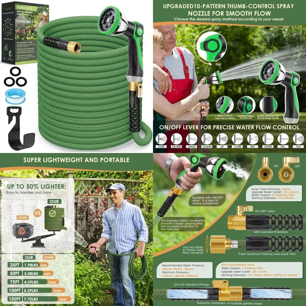 

Сверхлегкий нерасширяемый садовый шланг длиной 100 футов с насадкой с 10 узорами, герметичной и тканью высокой плотности для прочной воды