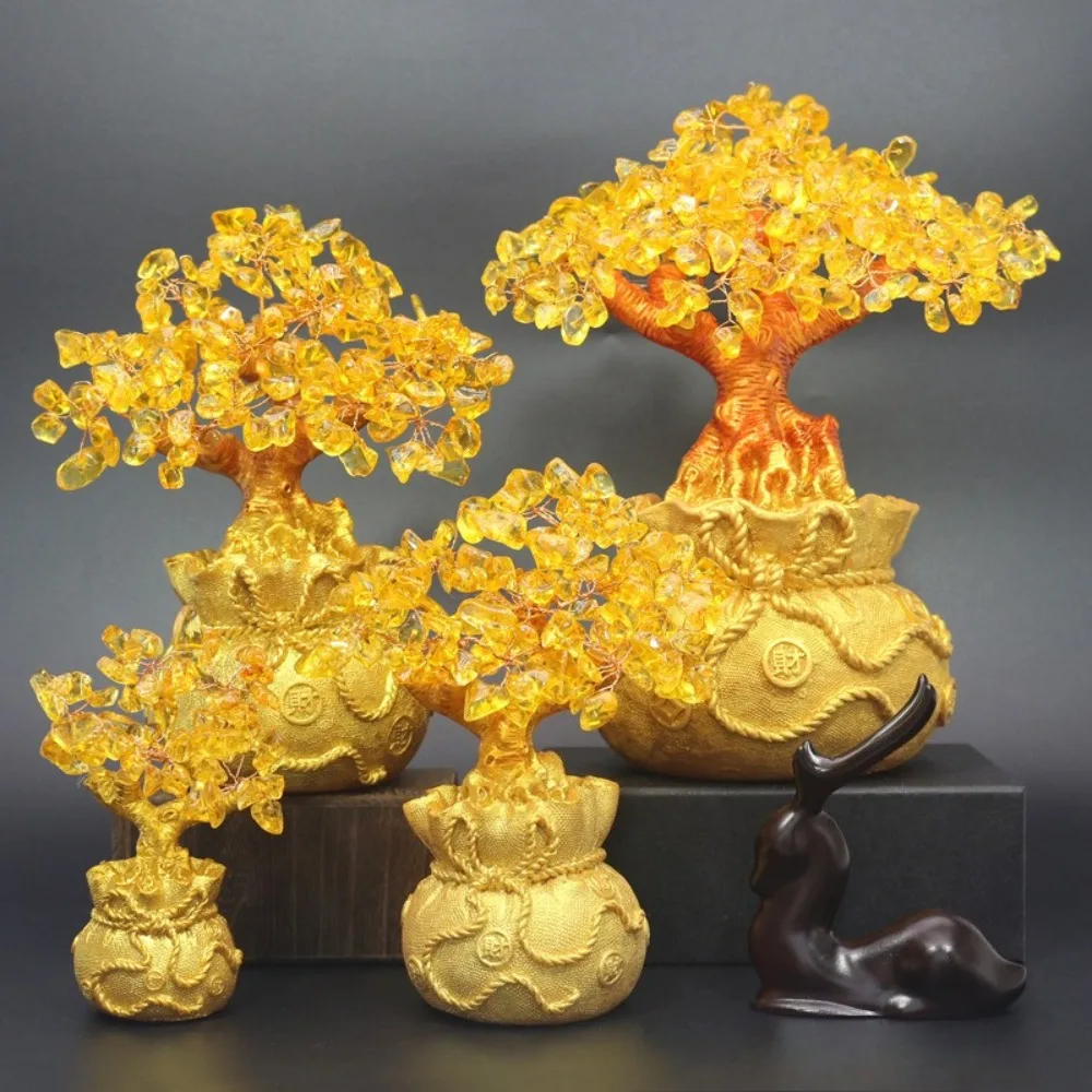 

Crystal Money Bag Tree, Resin Fortune Bonsai Decor with Gemstones, New Year Home Ornament & Gift