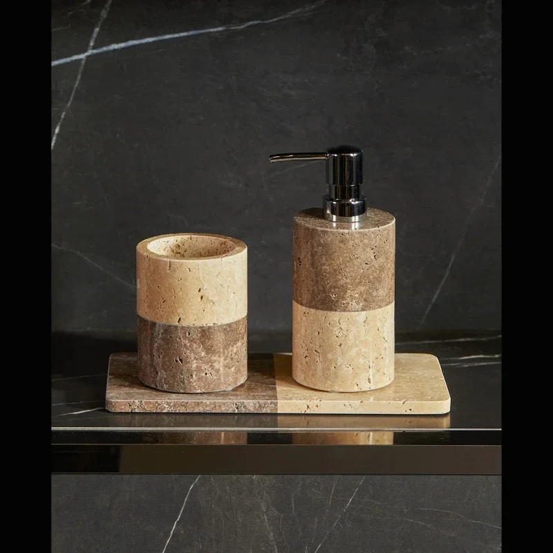 Bed and Breakfast Hotel Model Room Wabi Sabi Wind Toilet Wash Table Stone Travertine Lotion Bottle Tray Tissue Box Ornament