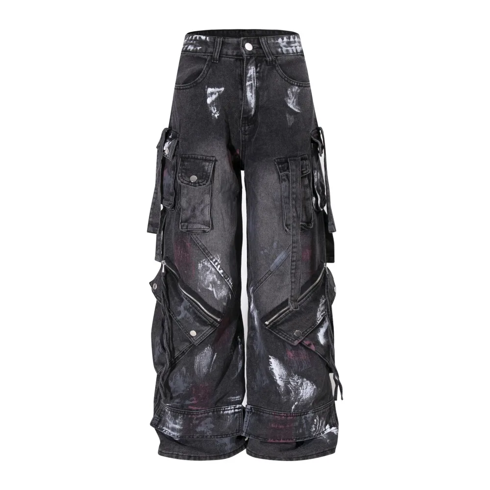 

Мужские джинсовые брюки High Street, потертые цветные микро-расклешенные джинсовые брюки, уличная одежда, повседневные свободные рабочие брюки в стиле Wasteland