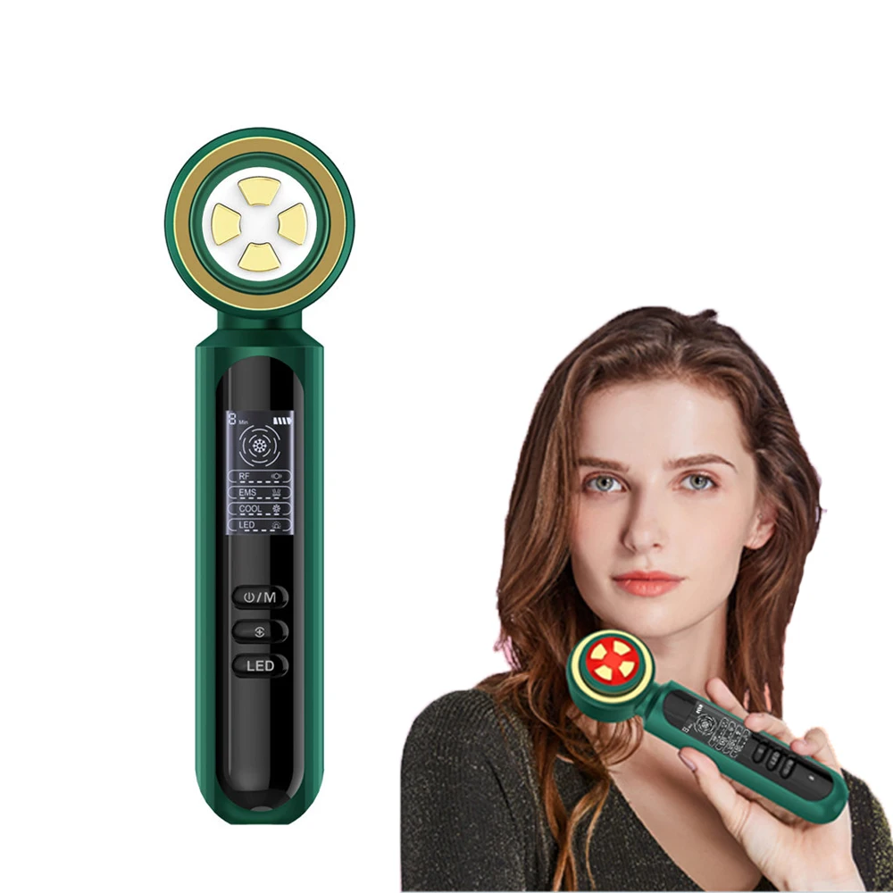 Dispositivo facciale a microcorrente EMS Massaggiatore facciale antietà RF Dispositivo per il lifting del viso Terapia della luce a LED Martello di ghiaccio Ringiovanimento della pelle