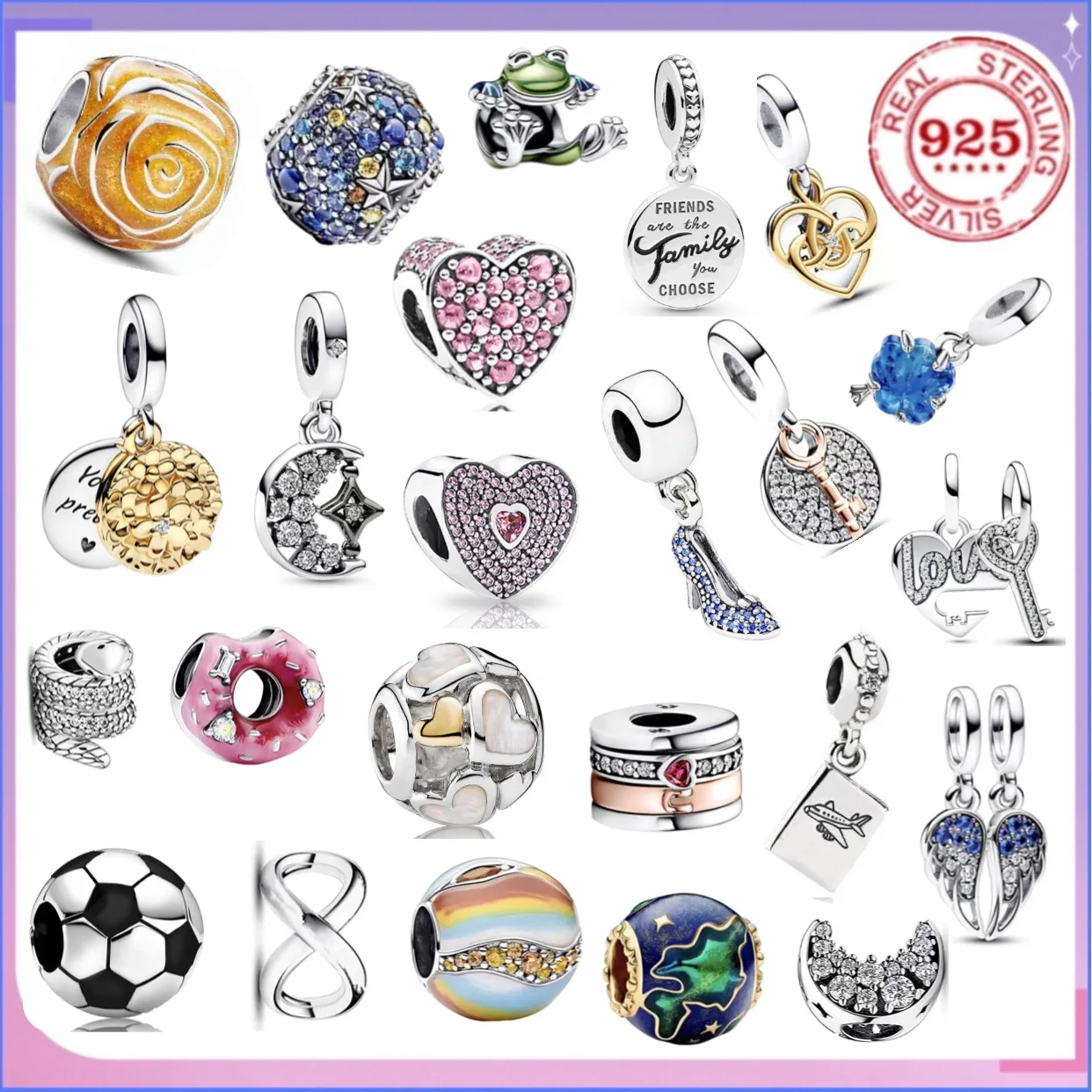 

100%925 sterling silver football moon feather heart flower bead suitable for DIY original bracelets exquisite jewelry for women