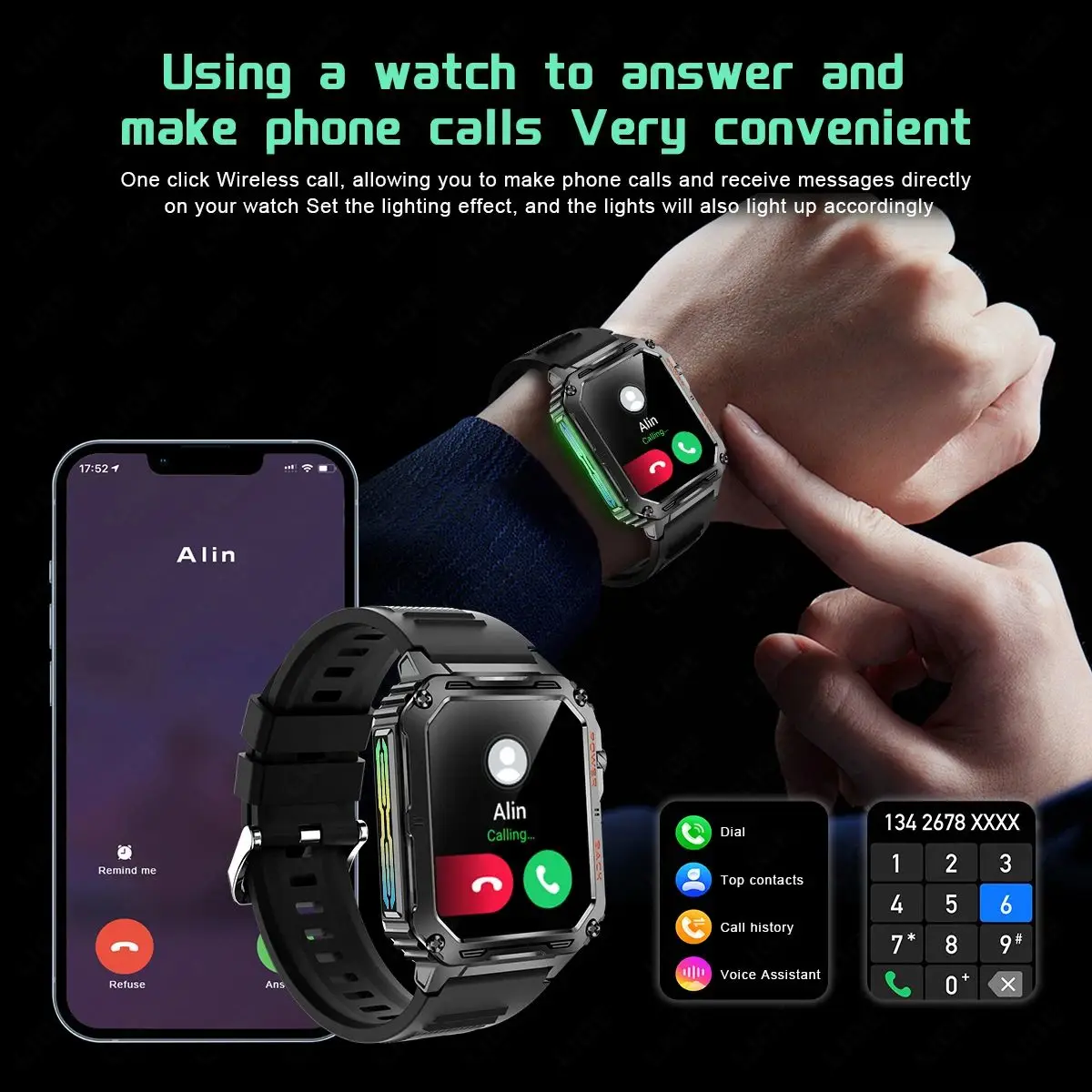 بلوتوث دعوة Smartwatch الرجال ممارسة جهاز تعقب للياقة البدنية الاجتماعية ساعة ذكية الطقس SMS تذكير مقاوم للماء ساعة لنظام أندرويد IOS