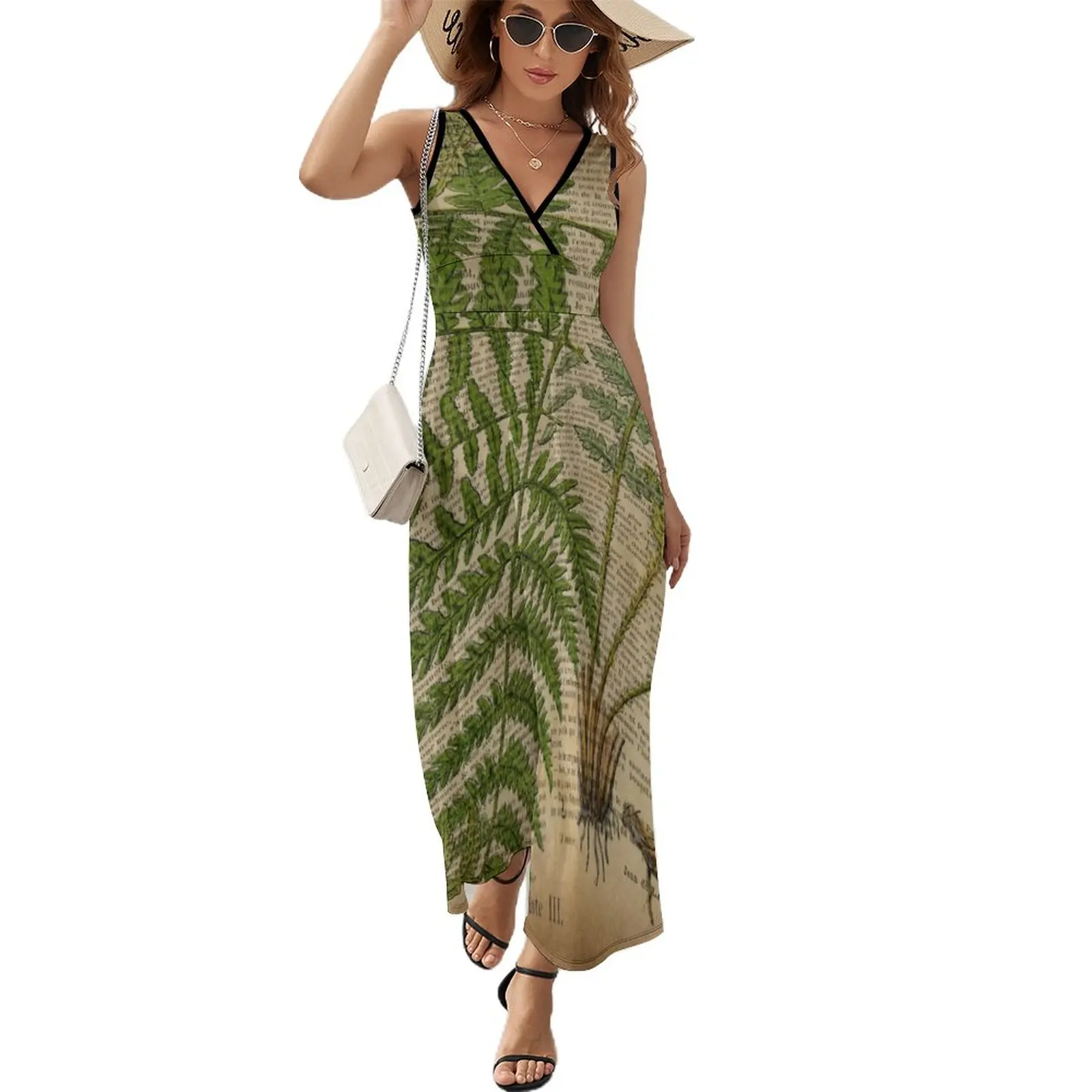 

vintage foliage hipster botanical print fern leaves Sleeveless Dress Women's dress