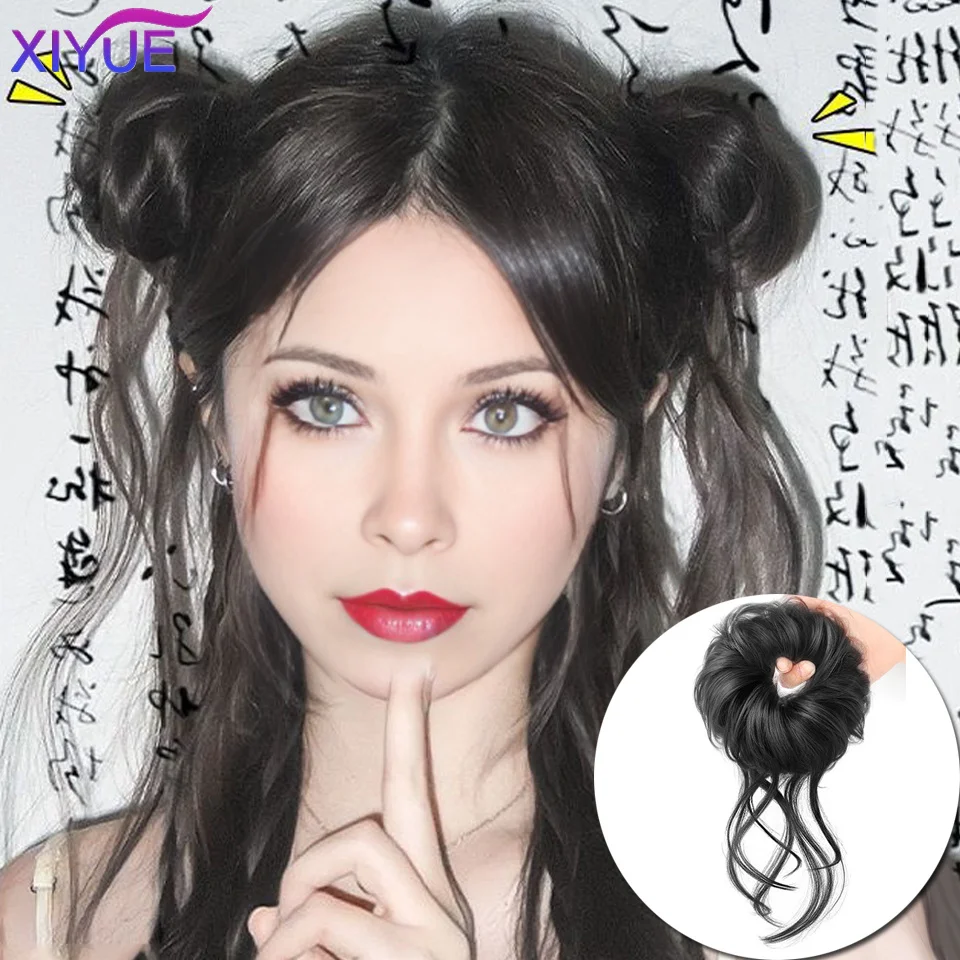 XIYUE Long Xu Wan Zi Tou Wig Hair Ring New Chinese Style Fluffy Lazy Man Plate Hair Knot Divine Tool Flower Bud Tou Wig Bag