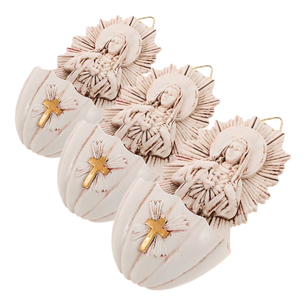 

3 pcs Catholic Holy Water Font Resin Wall Hanging Decor For Home Church Entrance Our Lady Of Guadalupe Religious Statue First