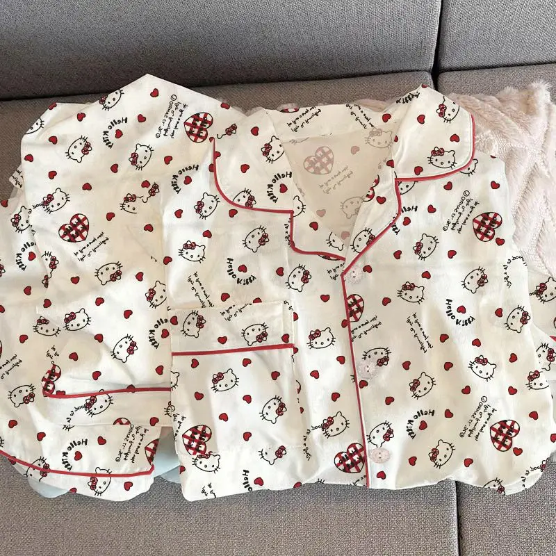 

Sanrio Hello Kitty, милая одежда для сна с мультяшной вышивкой, женские летние тонкие пижамы, модные шорты в японском стиле, домашняя одежда, хит продаж