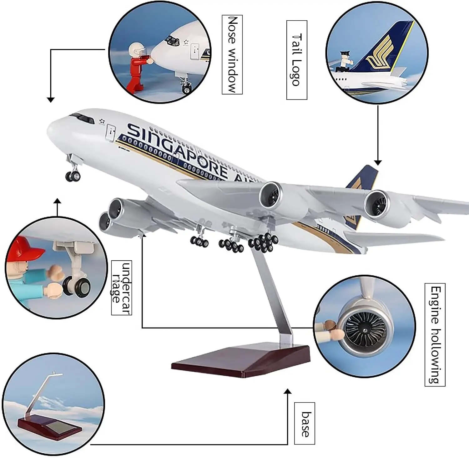 

Aircraft 1/160 Scale Toy Airplane A380 Singapore Airline Model W Light Wheel Diecast Resin Plane Collected Gift By Aviation
