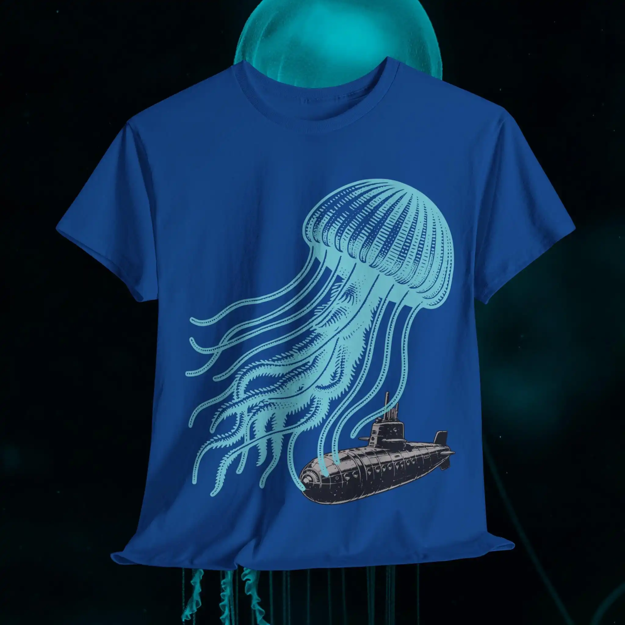 Jellyfish and Submarine T shirt ocean sea summer unisex funny humor adventure