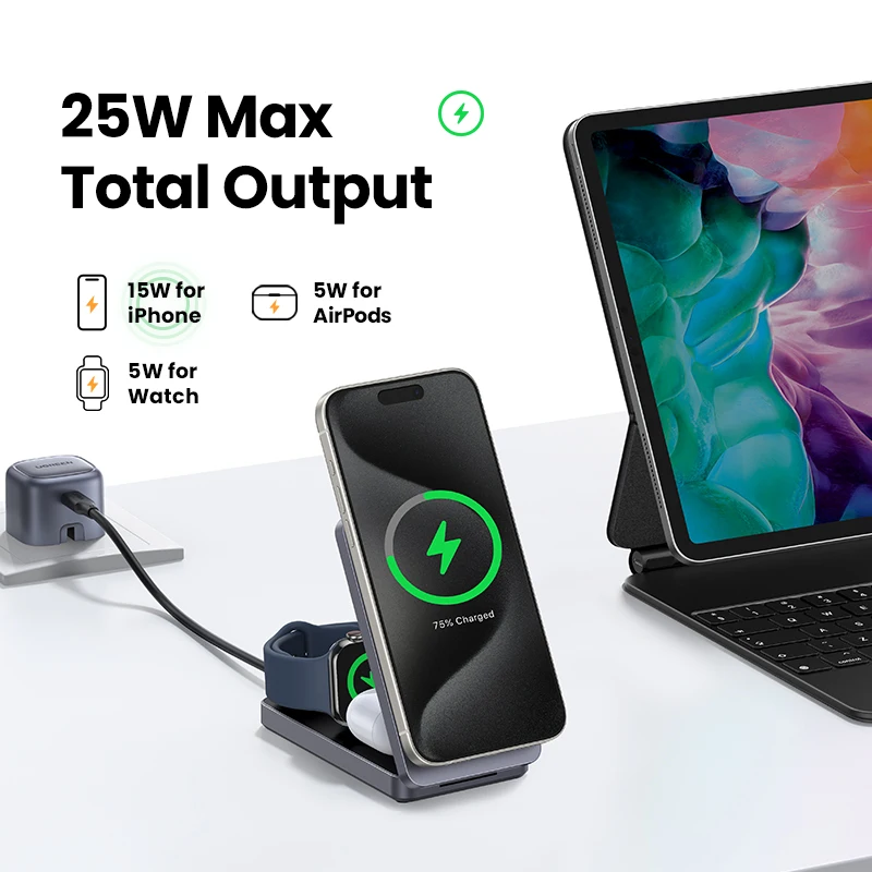 Chéroy PowerTrio - 3 in 1 Draadloze Oplader - Zwart - 15W Qi MagSafe Chéroy PowerTrio - 3 in 1 Draadloze Oplader - Zwart - 15W Qi MagSafe