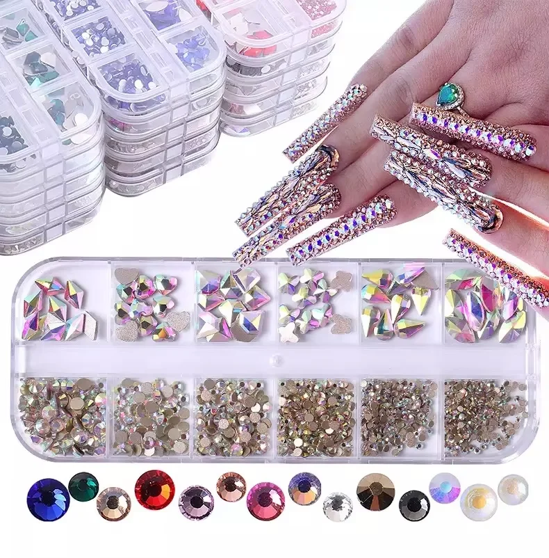 

Mixed 12 Grid Nail Accessories Art Crystal Nail Diamond Rhinestones