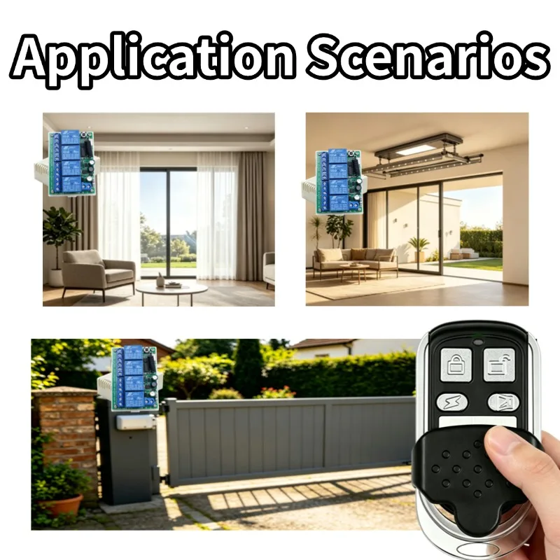 433MHz Universal RF Remote Switch, AC110/220V 4CH 10A Relay Receiver with Transmitter for Garage Motors & Lamps