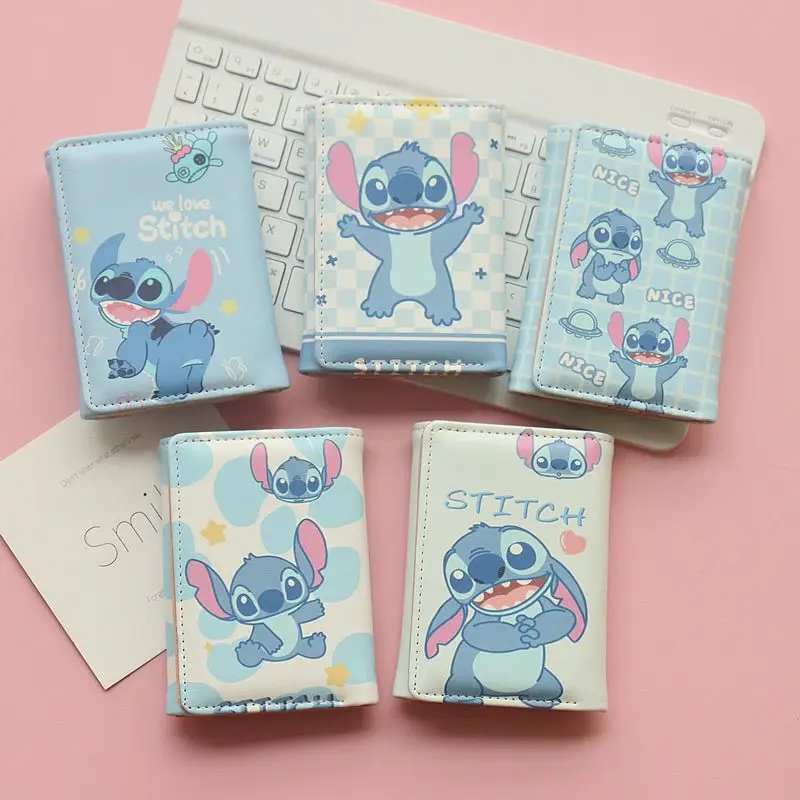 Fashion Cartoon Stitch Coin Purse Multi-card Slot Trifold Wallet For Women Girls Portable Id Card Holders Key Storage Bag Gifts