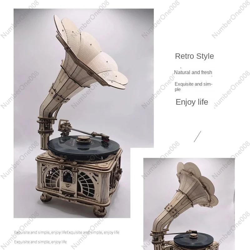 Robotime Ruoke Handmade Vinyl Phonograph Wooden Puzzle Adult High Difficulty 3D Wooden Assembly Model