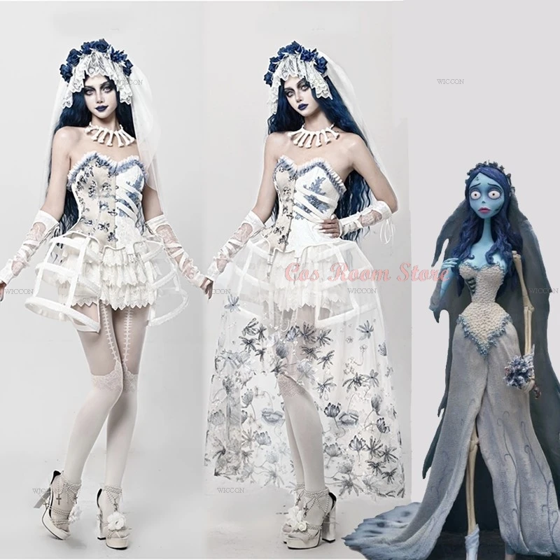 

Halloween Adults Costume Original Movie Doujin Gothic Ribbon Corset Dress Corpse Bride Inspired Ribbon Women Outfits Carnival
