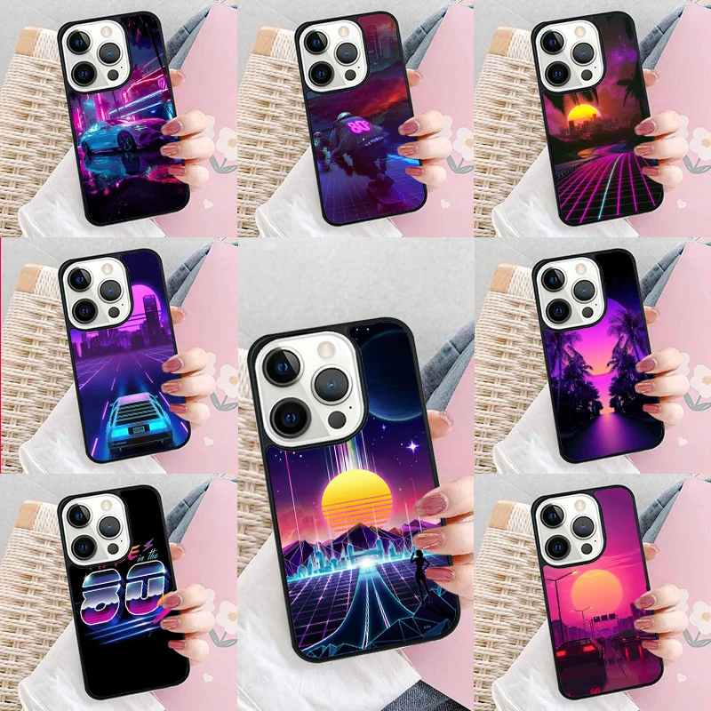 Synthwave 80's Retro Art Phone Case Cover for iPhone 16 Promax 15 Pro 13 14 Plus 11 12 Mini XR XS MAX Coque