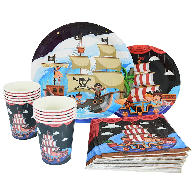 Pirate Theme Disposable Tableware Paper Plate Cup Napkins Tablecloth Halloween Pirate Birthday Decor Gift Baby Shower Decoration