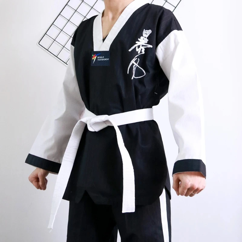 Taekwondo Uniform For Beginners WT Logo Black White Dobok Tae Kwon Do MMA Martial Arts Karate Suits Embroidered