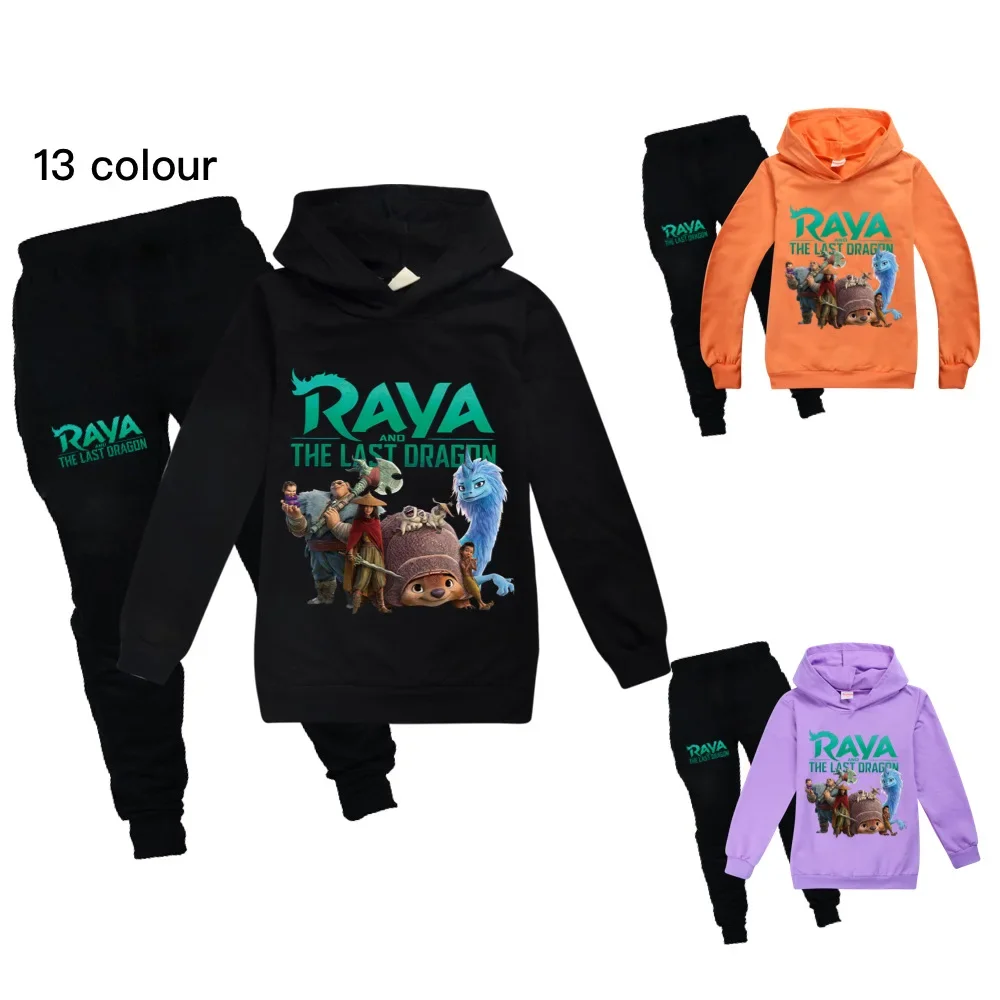 Spring Autumn Tracksuit Hoodies With Pants Sets Raya And The Last Dragon Boys Girls Long Sleeves Sweatshirt For Kids Clothes